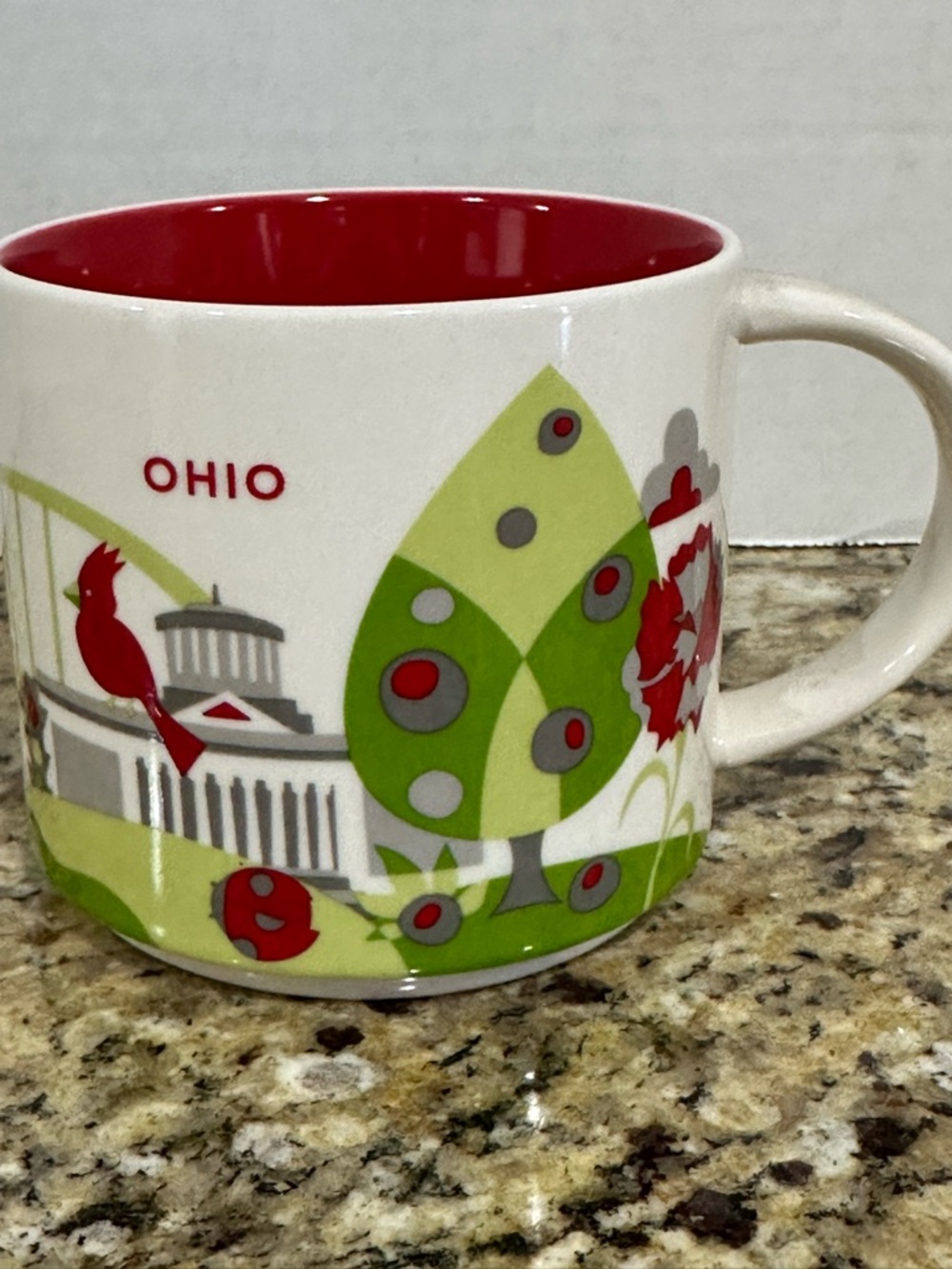 Starbucks Ohio Ceramic Mug - Red Interior with Green Accents